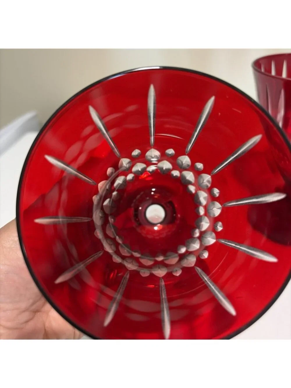 Williams Sonoma Wilshire Jewel Cut Goblets Red 9 Ounce Mixed Designs Set of 4